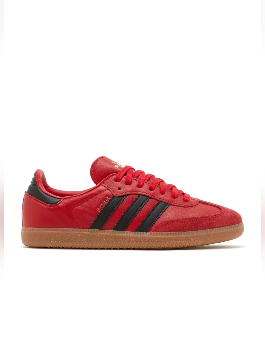 Adidas Samba Red Leather Sneaker With Black Stripes